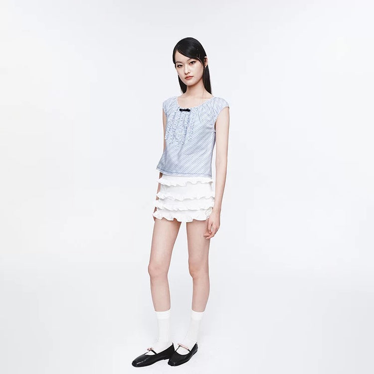 Nautical Stripe Puff-Sleeve Tank Top