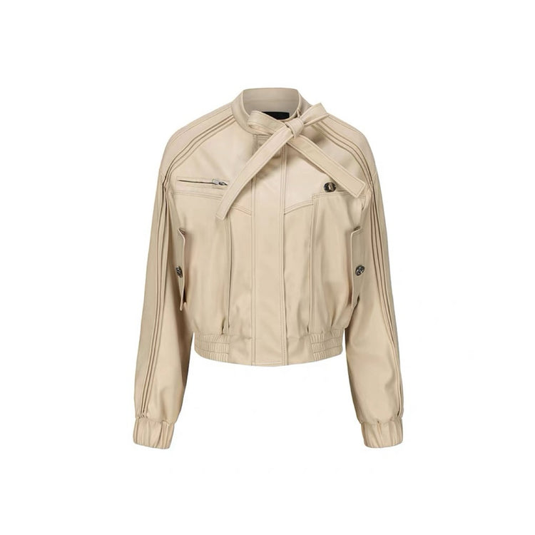 Bow Pleated Leather Jacket