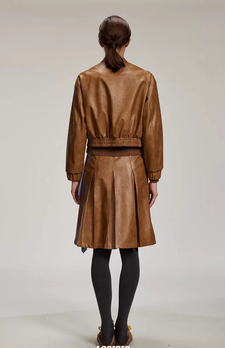 Bow Pleated Leather Jacket