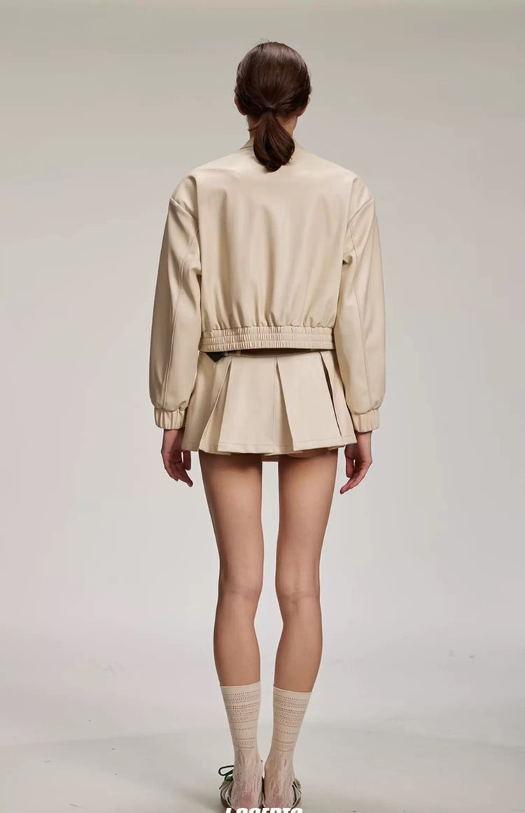 Bow Pleated Leather Jacket