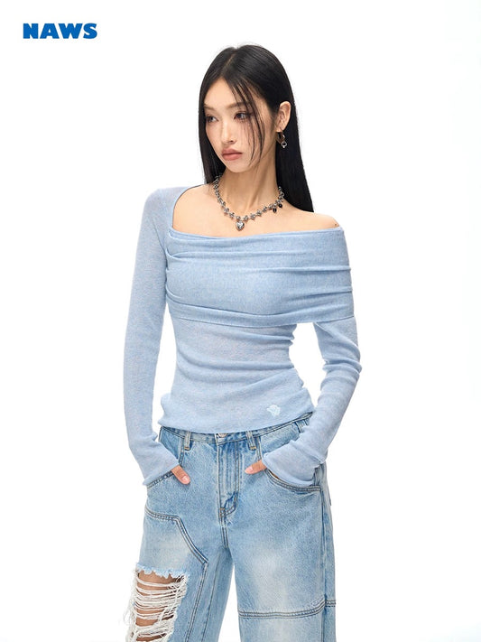 Fascination - Asymmetrical-neck Relaxed Knit Top
