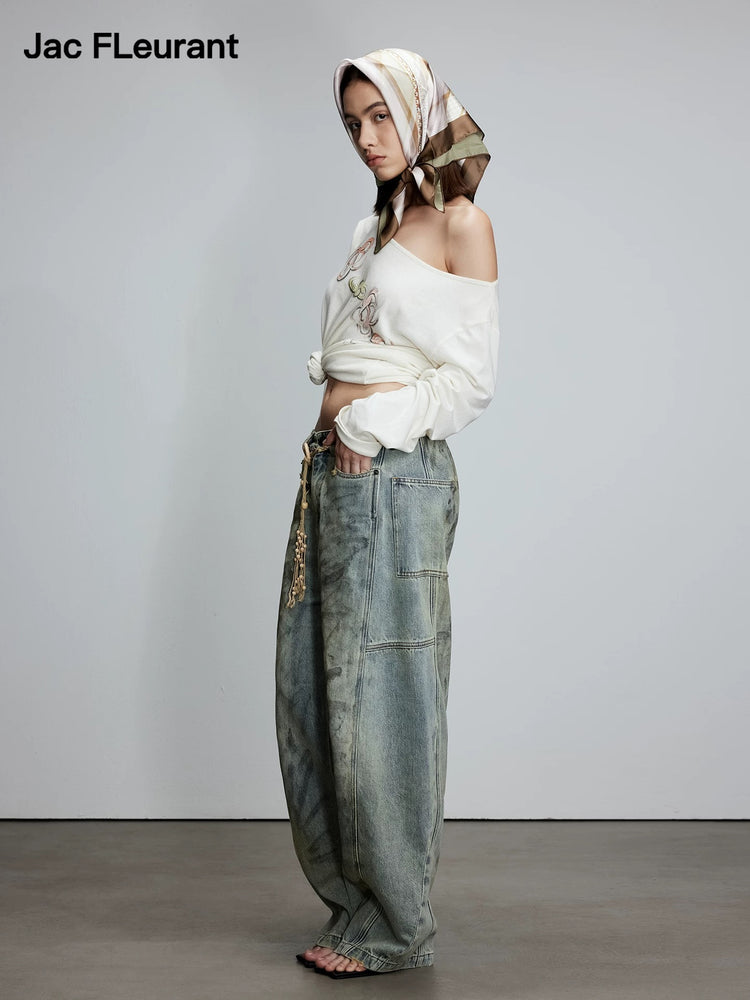 Distressed Washed Scimitar Jeans