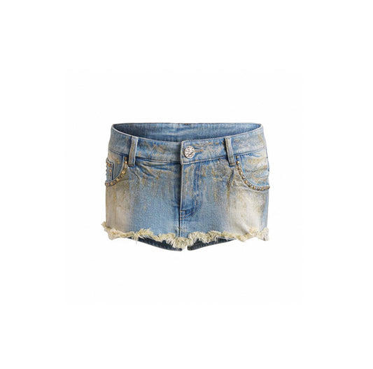 Gold-foil Pocket Coin Button Denim Skirt