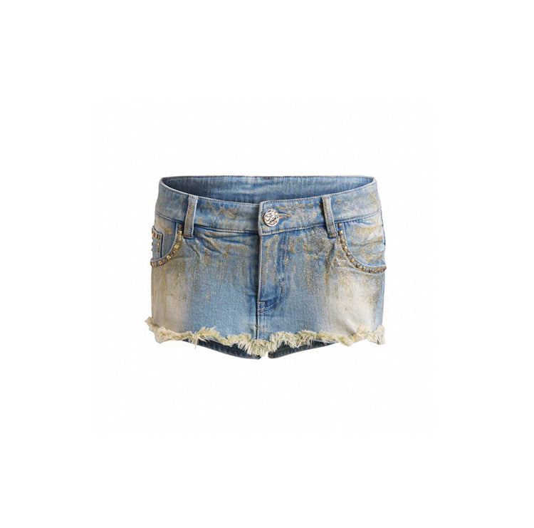 Gold-foil Pocket Coin Button Denim Skirt