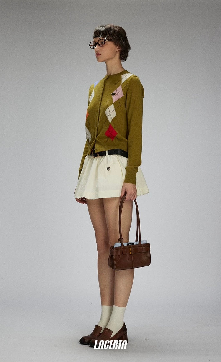 Buttoned A-line Raw-edge Puffy Skirt
