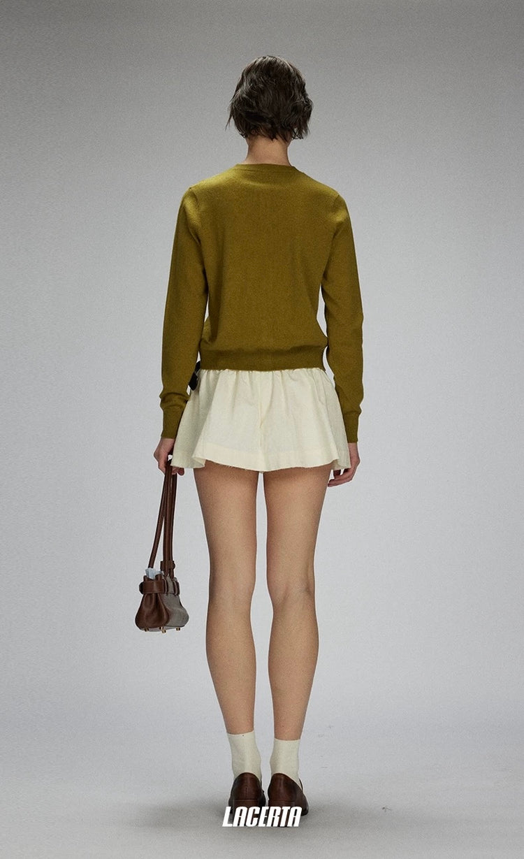 Buttoned A-line Raw-edge Puffy Skirt