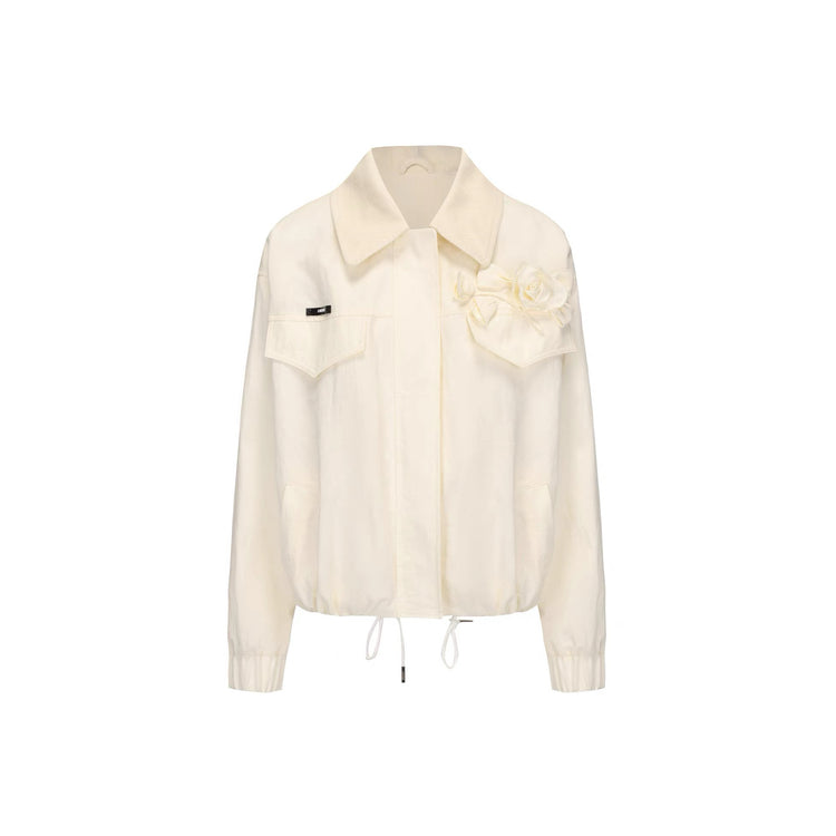Raw Edges Flower Drawstring Cropped Jacket