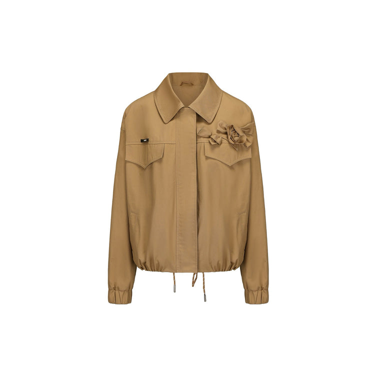 Raw Edges Flower Drawstring Cropped Jacket