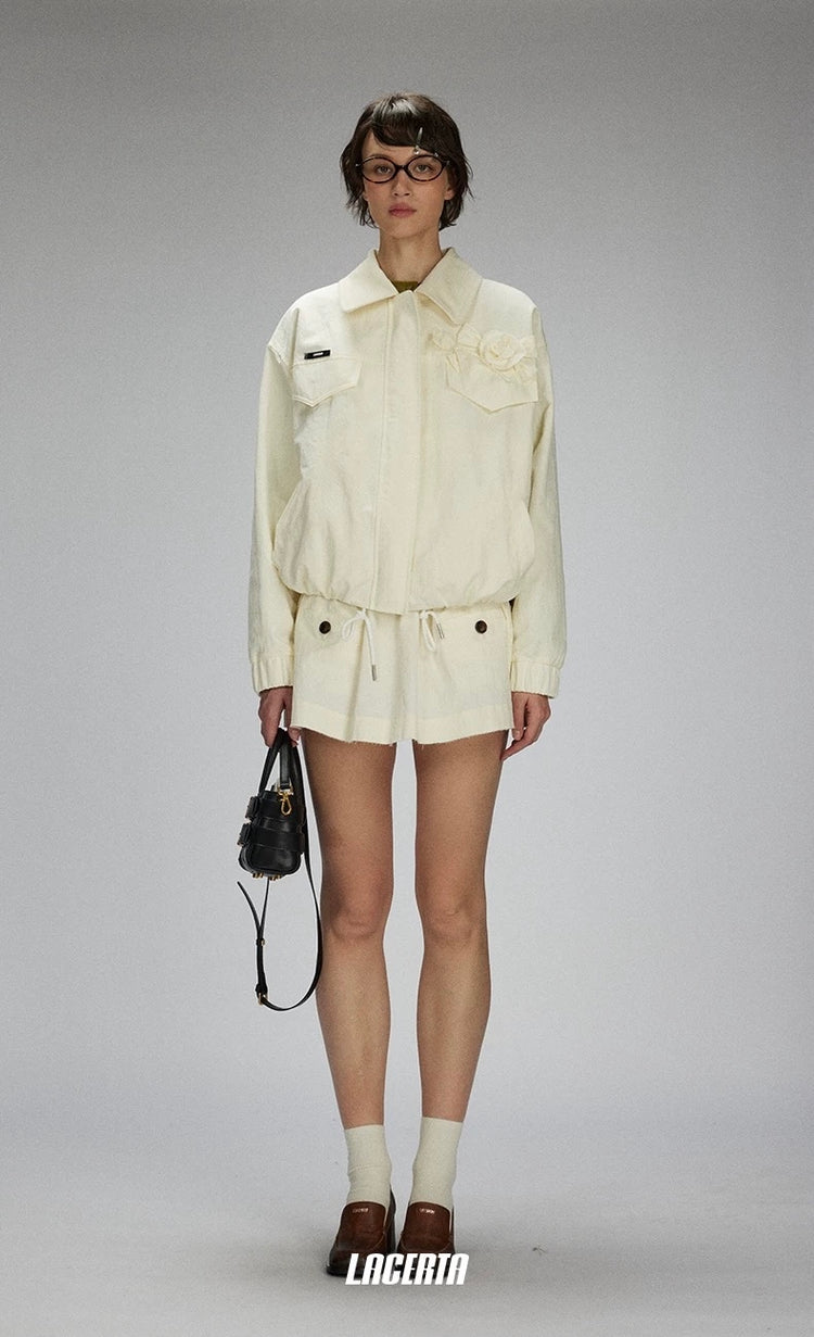Raw Edges Flower Drawstring Cropped Jacket