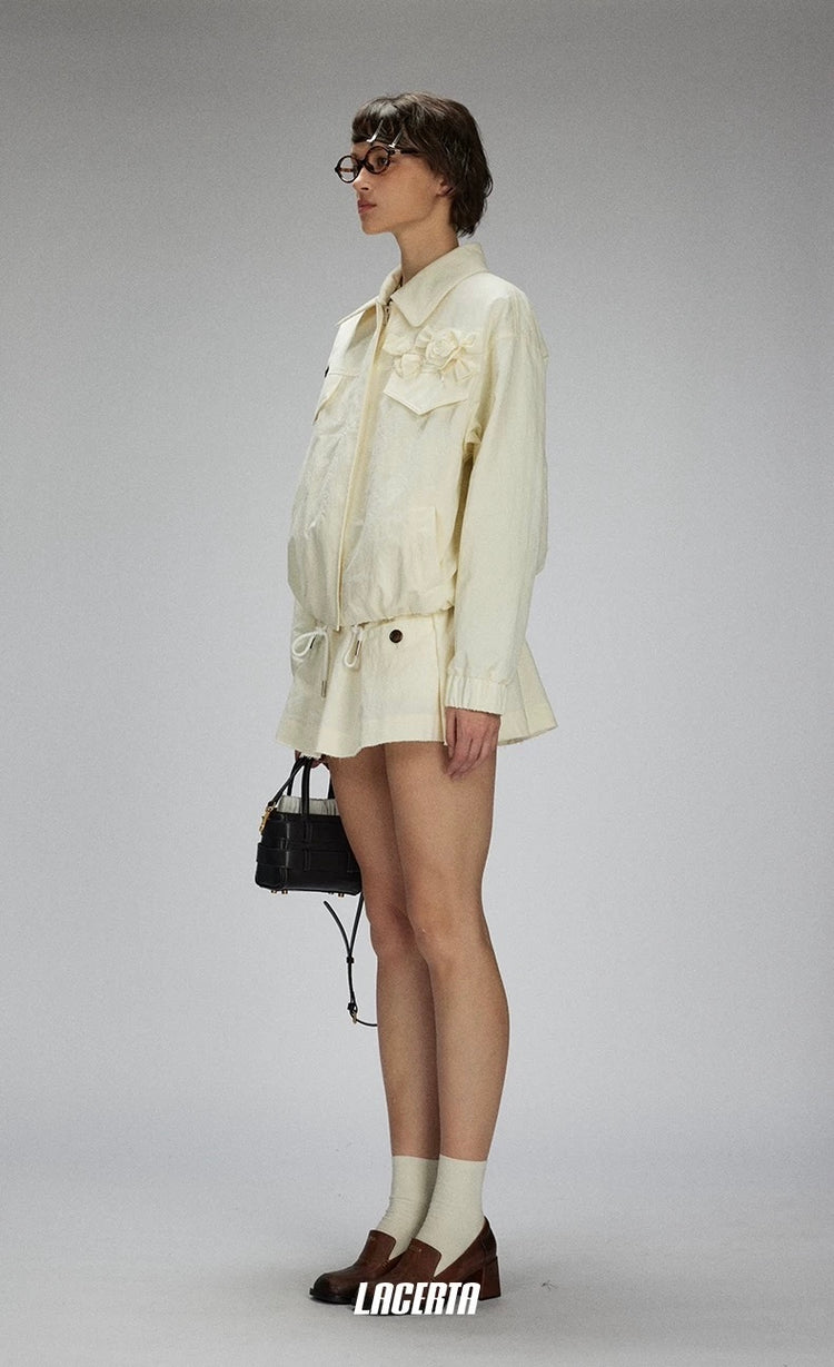 Raw Edges Flower Drawstring Cropped Jacket