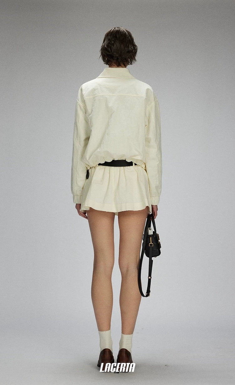 Raw Edges Flower Drawstring Cropped Jacket