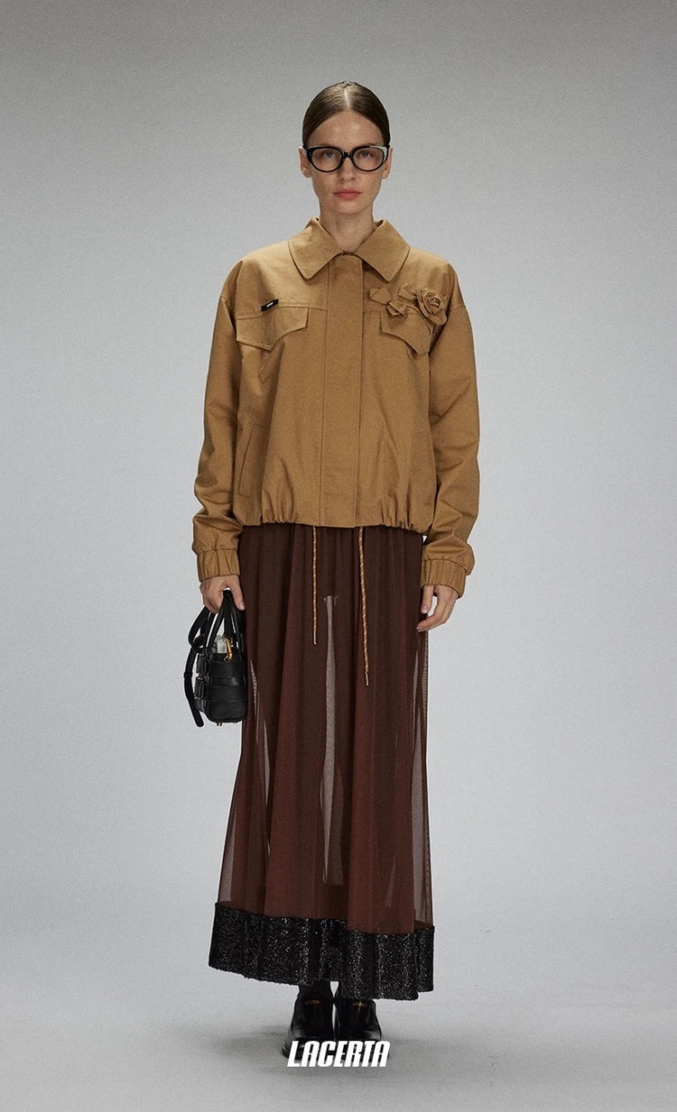 Raw Edges Flower Drawstring Cropped Jacket
