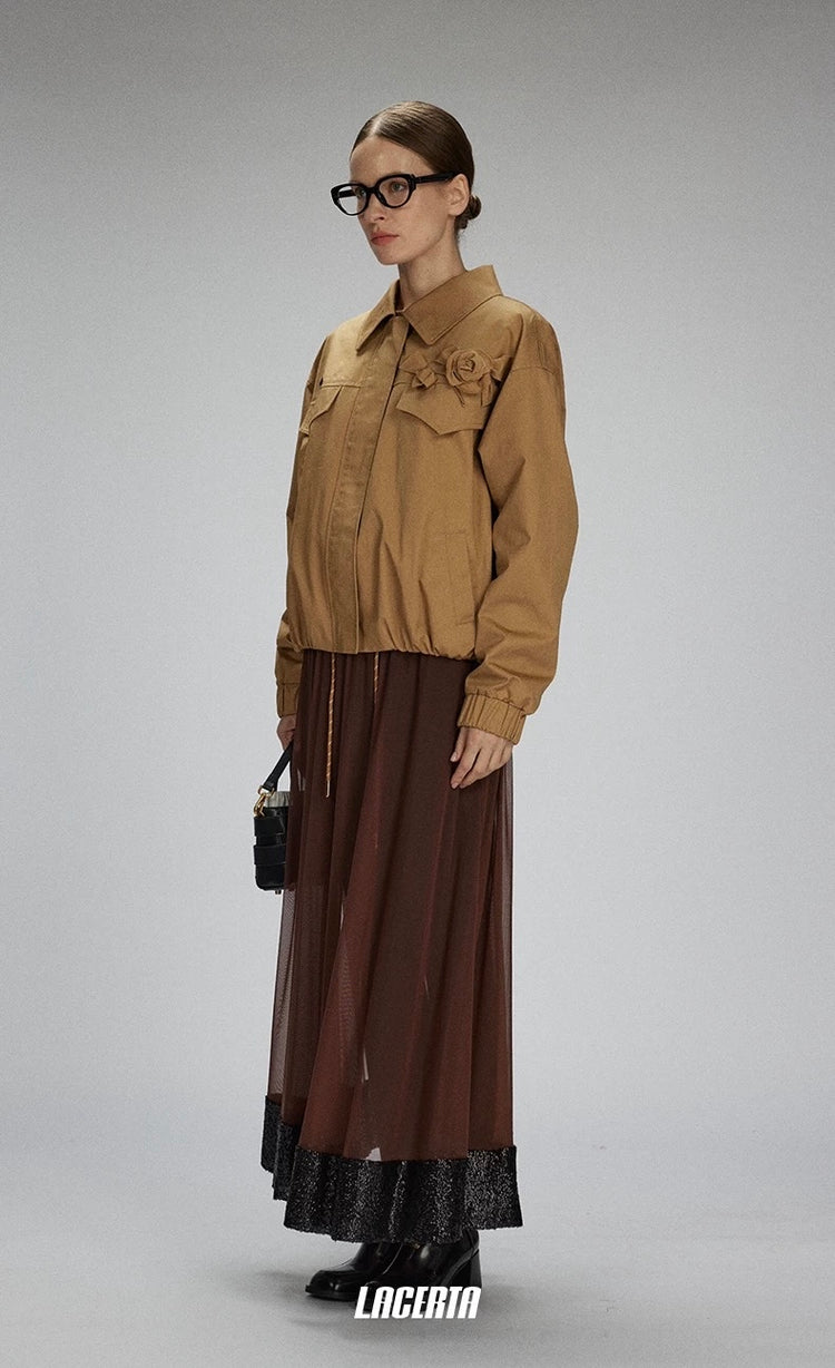 Raw Edges Flower Drawstring Cropped Jacket