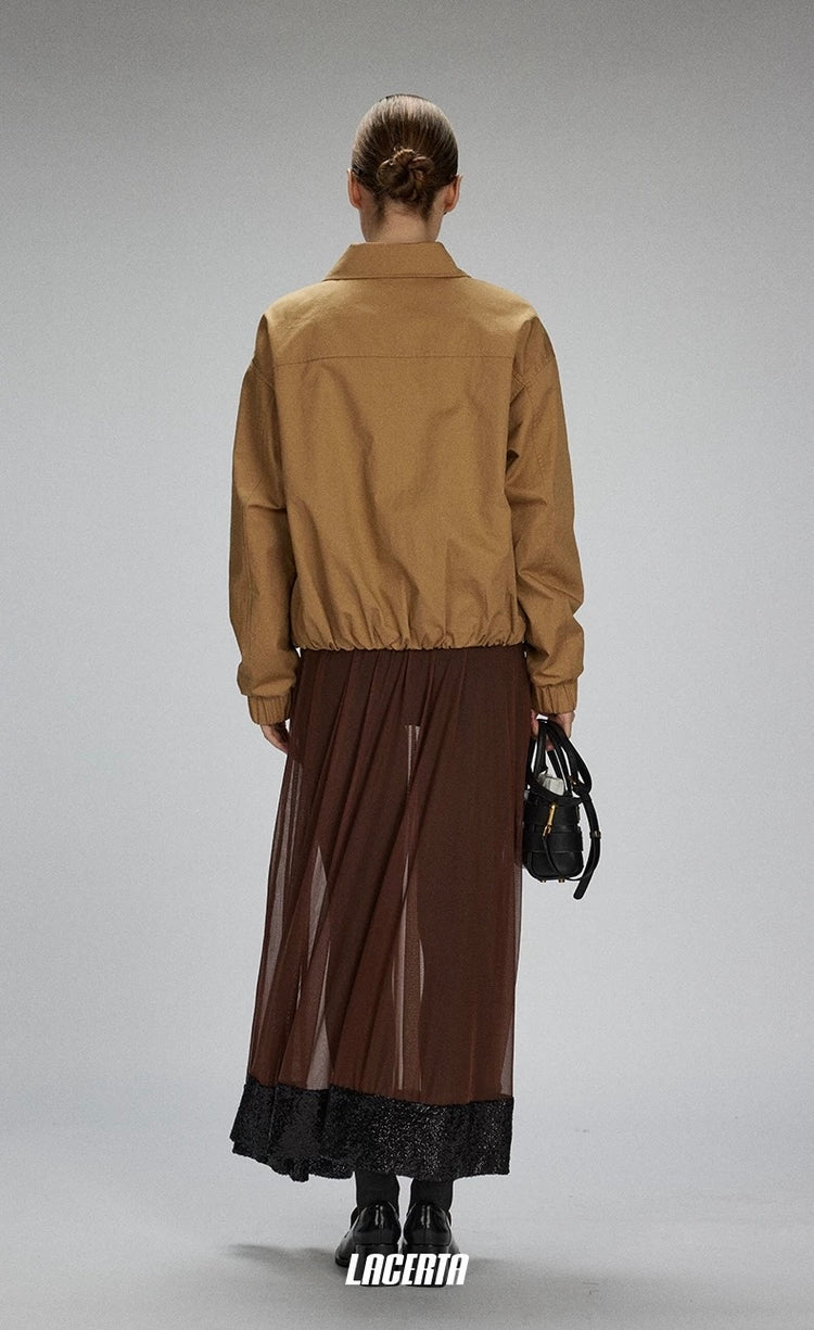Raw Edges Flower Drawstring Cropped Jacket