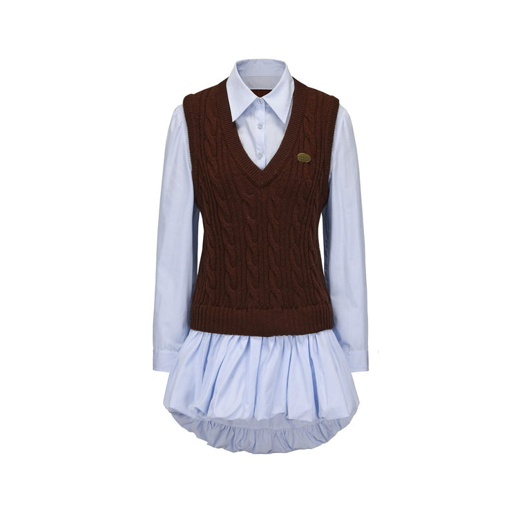Knit-and-woven Vest Panel Shirt Dress
