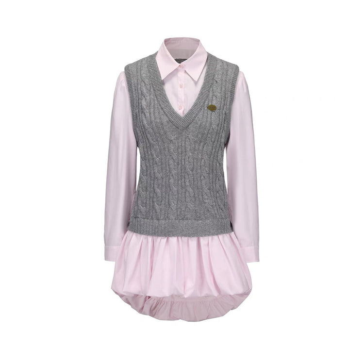 Knit-and-woven Vest Panel Shirt Dress