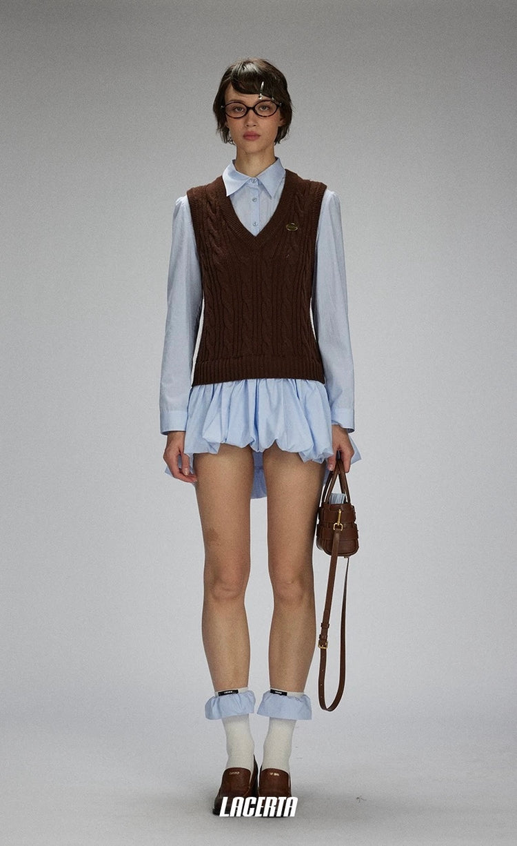 Knit-and-woven Vest Panel Shirt Dress
