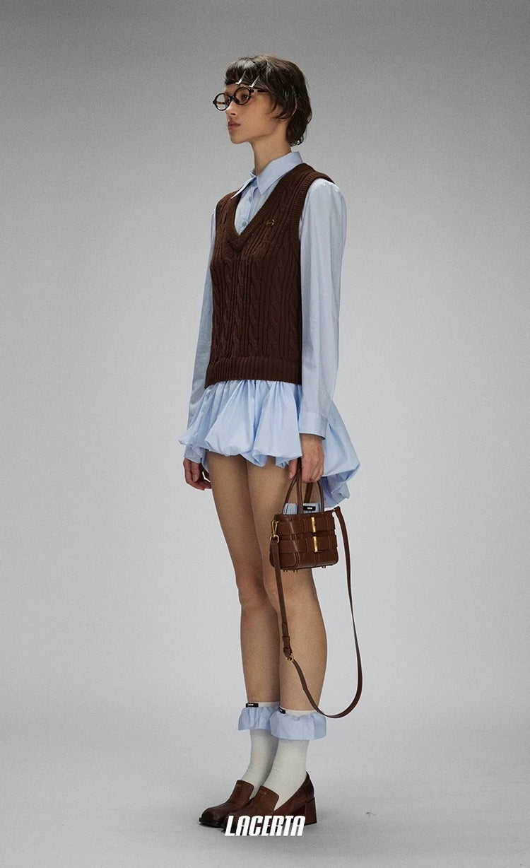 Knit-and-woven Vest Panel Shirt Dress