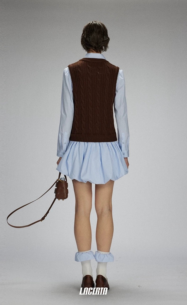 Knit-and-woven Vest Panel Shirt Dress