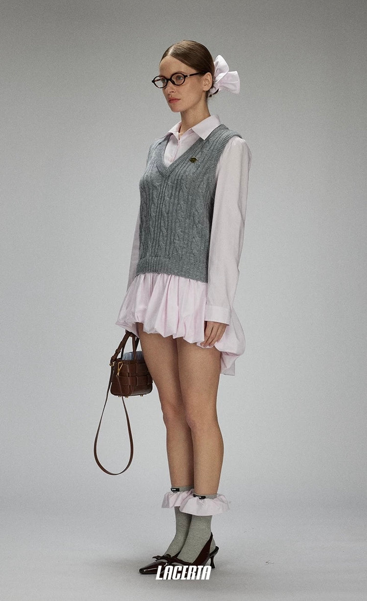 Knit-and-woven Vest Panel Shirt Dress