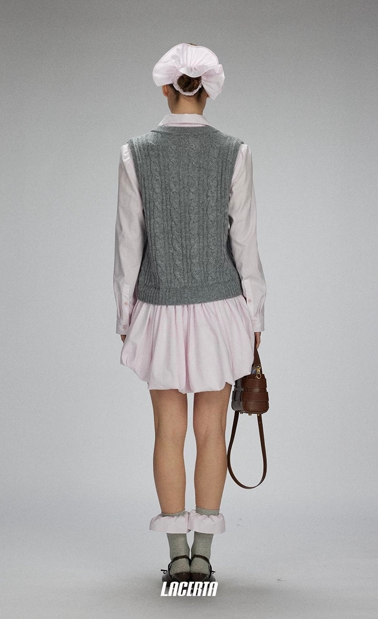 Knit-and-woven Vest Panel Shirt Dress