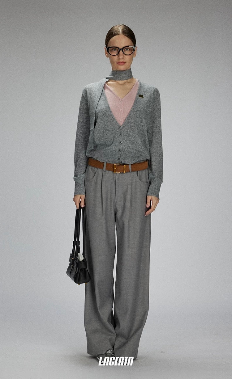 V-neck Two-in-one Style Knitted Ribbon Cardigan