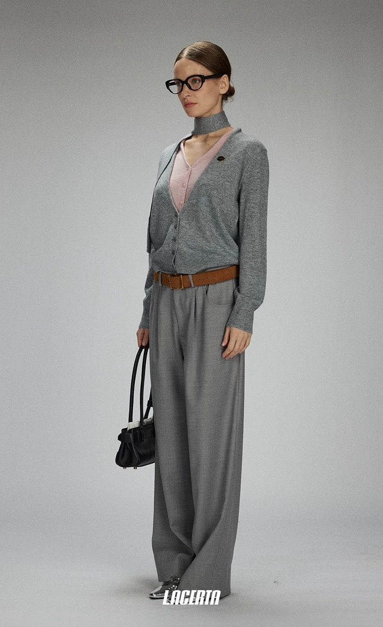 V-neck Two-in-one Style Knitted Ribbon Cardigan