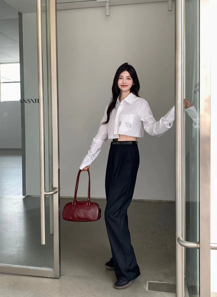 Asymmetric Rhinestone Tape Trousers