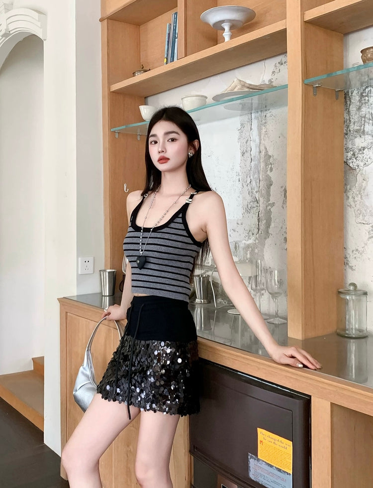 Cross-strap Striped Tank Top