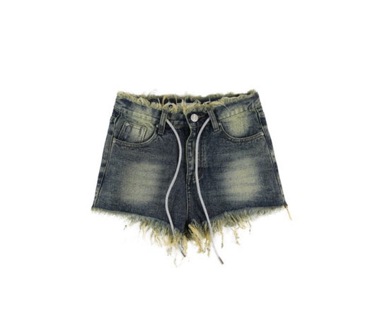 Sparkly Drawstring Denim Mini Skirt