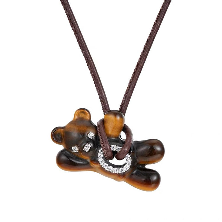 Waving Bear Natural Stone Necklace