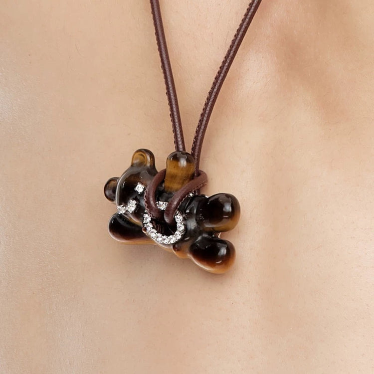 Waving Bear Natural Stone Necklace