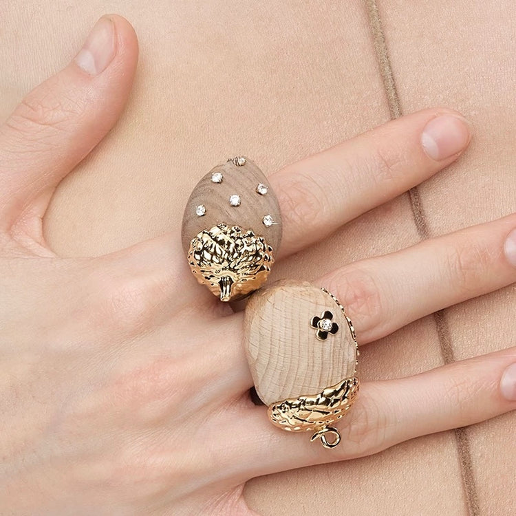 Wooden Acorn Gemstone Ring