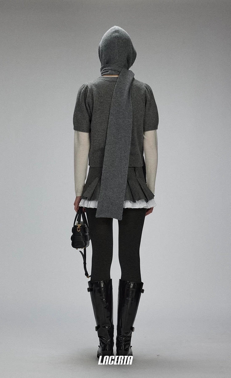 Frayed Patchwork Bow Pleated Skirt