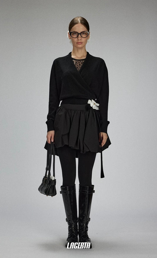 Flower Ribbon Puffy Mini Skirt