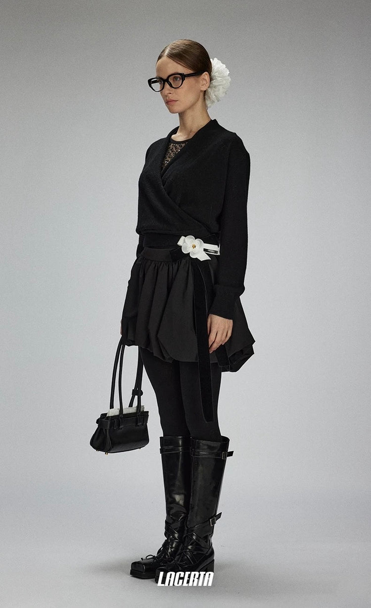 Flower Ribbon Puffy Mini Skirt