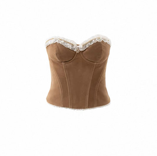 Suede Lace Rhinestone Chain Corset Top
