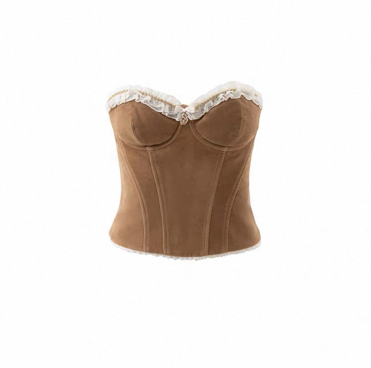 Suede Lace Rhinestone Chain Corset Top