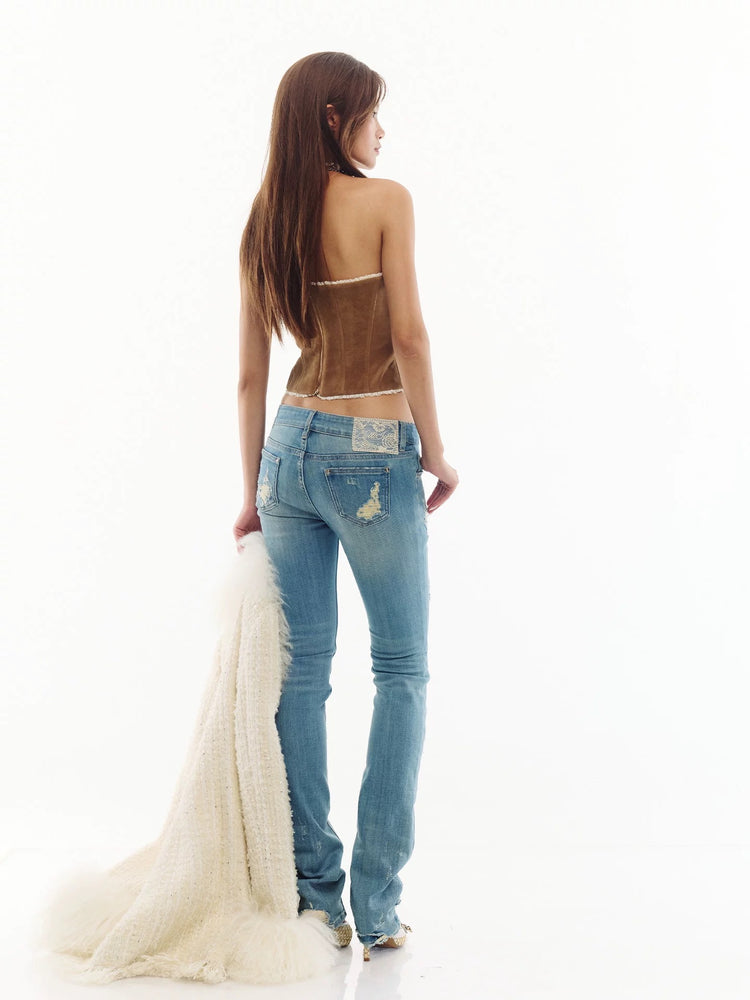 Suede Lace Rhinestone Chain Corset Top