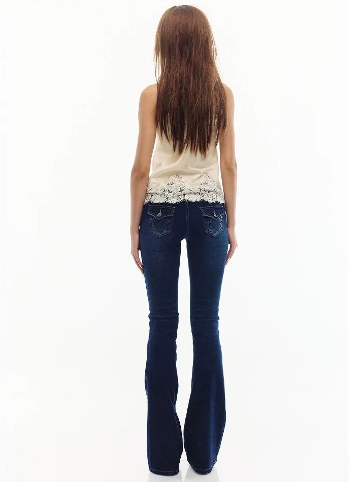 Lace-Trimmed Acetate Fur Collar Halter Top