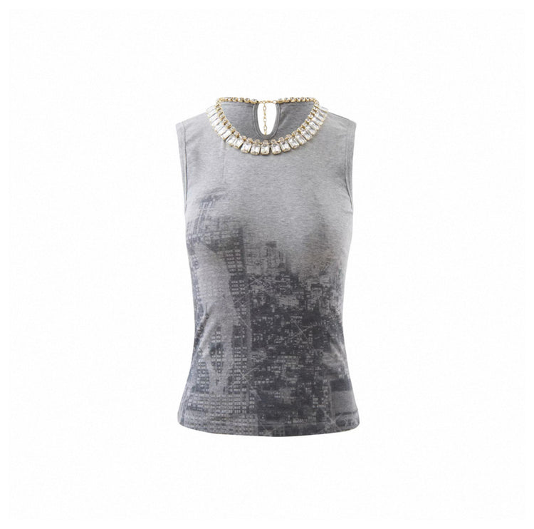 Rhinestone Chain Printed Sleeveless Top