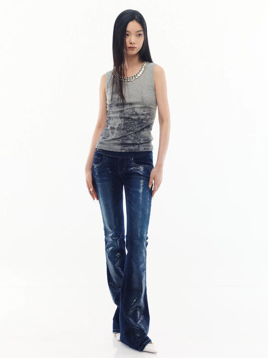 Snake Sequin Low-Rise Flared Jeans