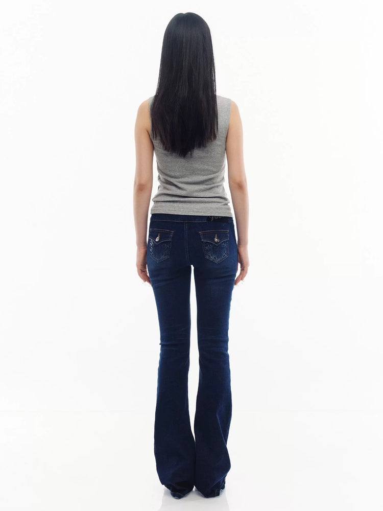 Snake Sequin Low-Rise Flared Jeans