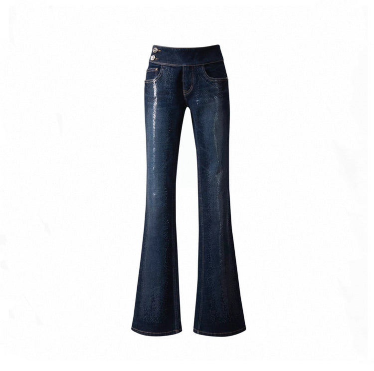 Snake Sequin Low-Rise Flared Jeans