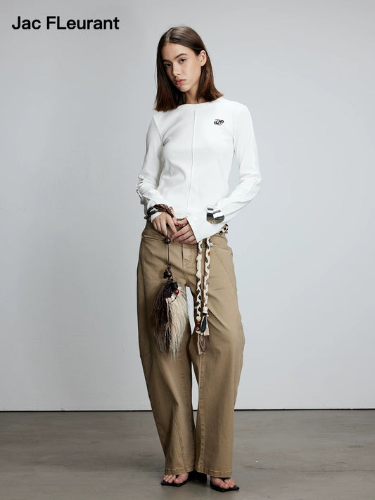 Asymmetric Panel Khaki Curved Blade Pants