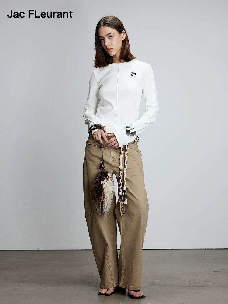 Asymmetric Panel Khaki Curved Blade Pants