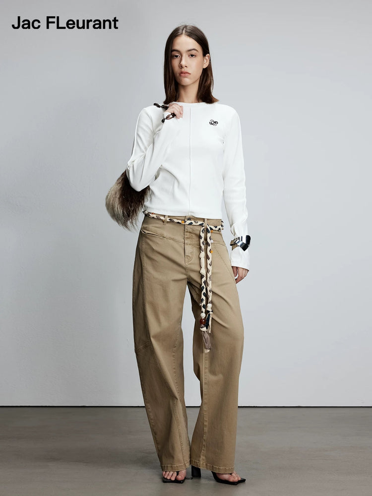 Asymmetric Panel Khaki Curved Blade Pants