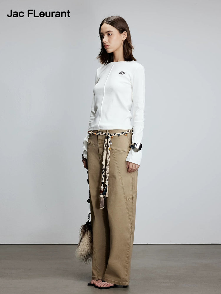 Asymmetric Panel Khaki Curved Blade Pants