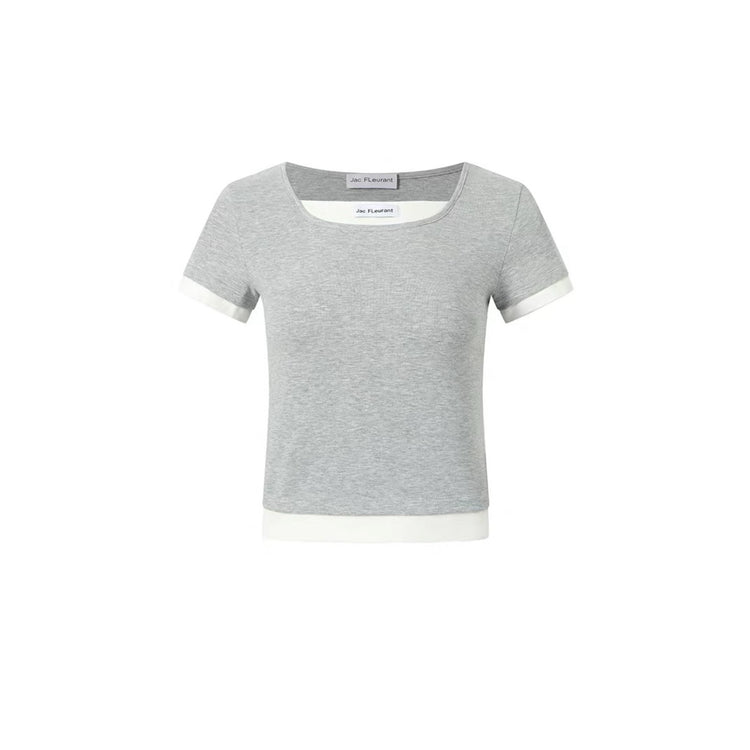 Patchwork Double-Collar T-Shirt