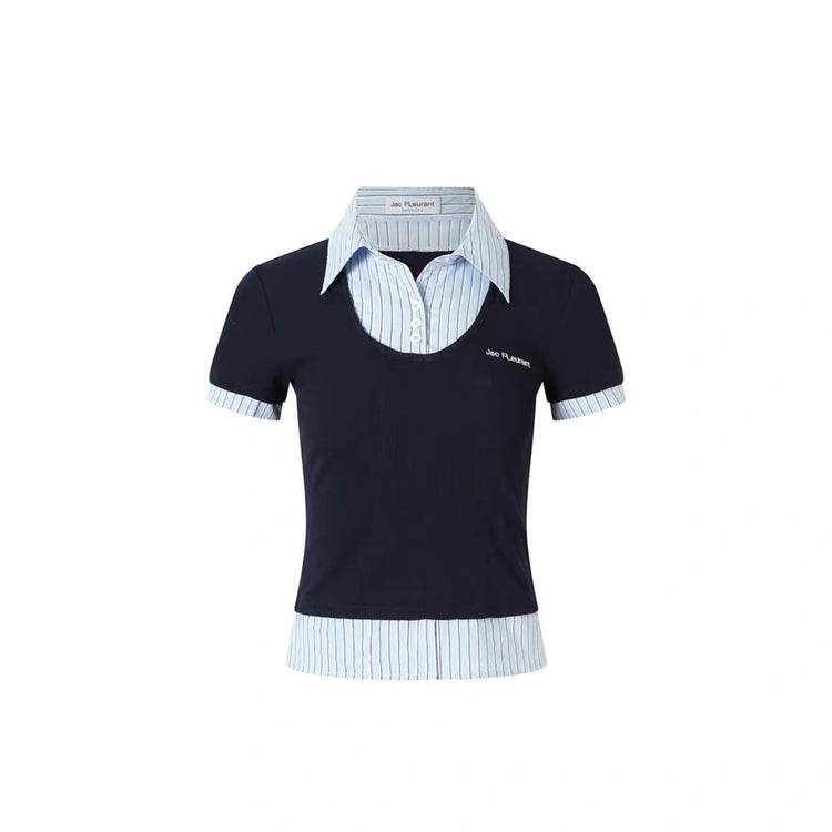 Shirt-Collar Faux Two-Piece Top